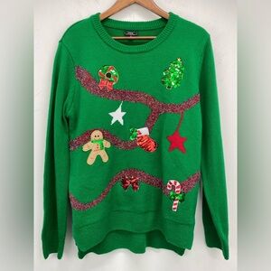 Lisa International size Medium Women’s Green Embellished Ugly Christmas Sweater